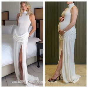 NWT Helsa Maxi Dress White Ophelia Sleeveless Draped Bridal Wedding size M